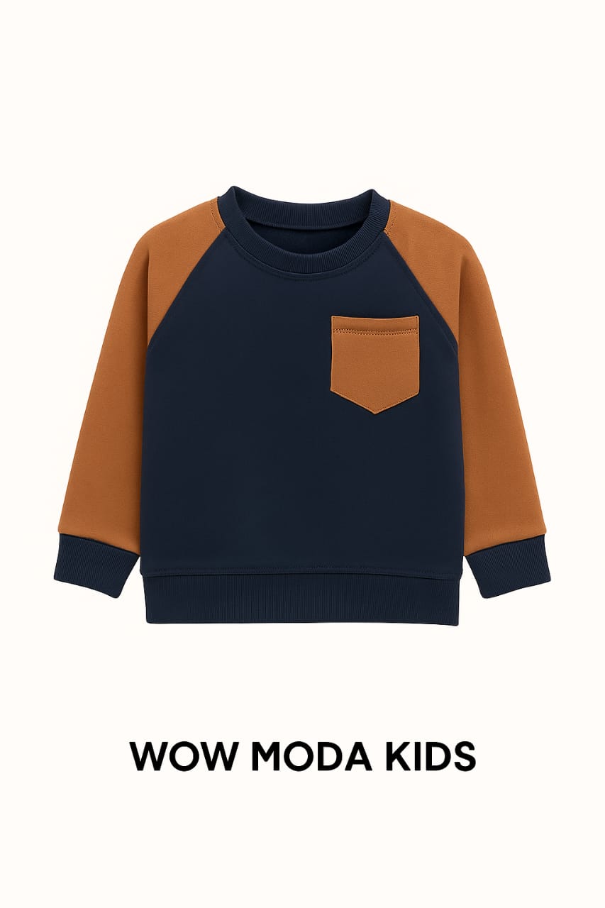 Kids Navy & Brown Colorblock Sweatshirt with Pocket