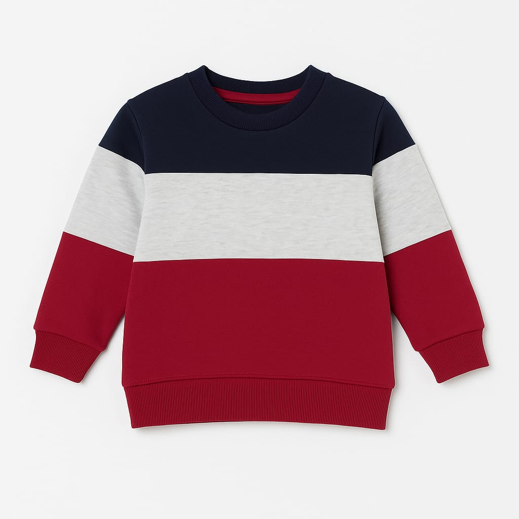 Kids Color Block Sweatshirt – Navy, Grey & Red