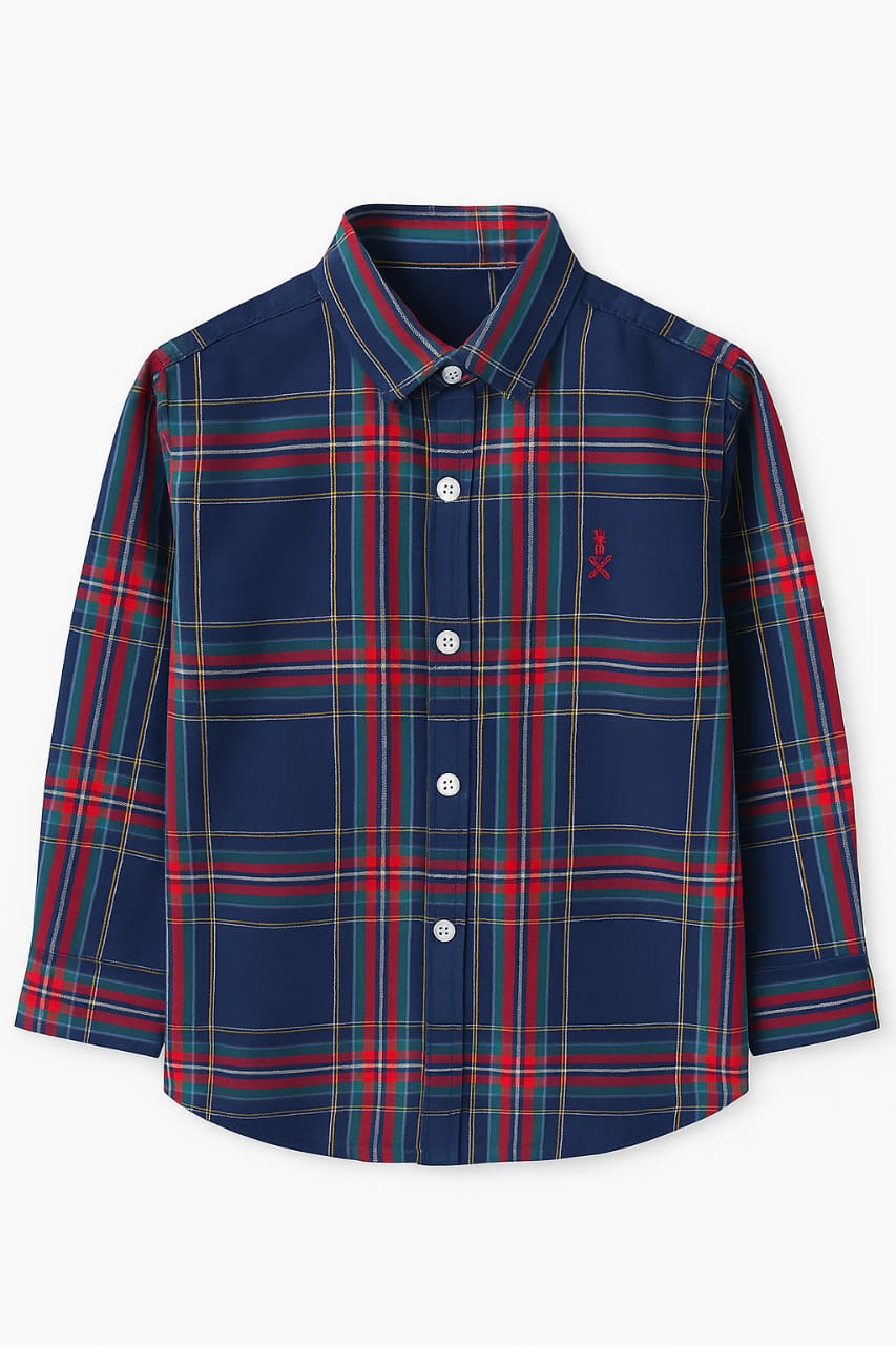 Boys Checked Cotton Casual Shirt blue and red